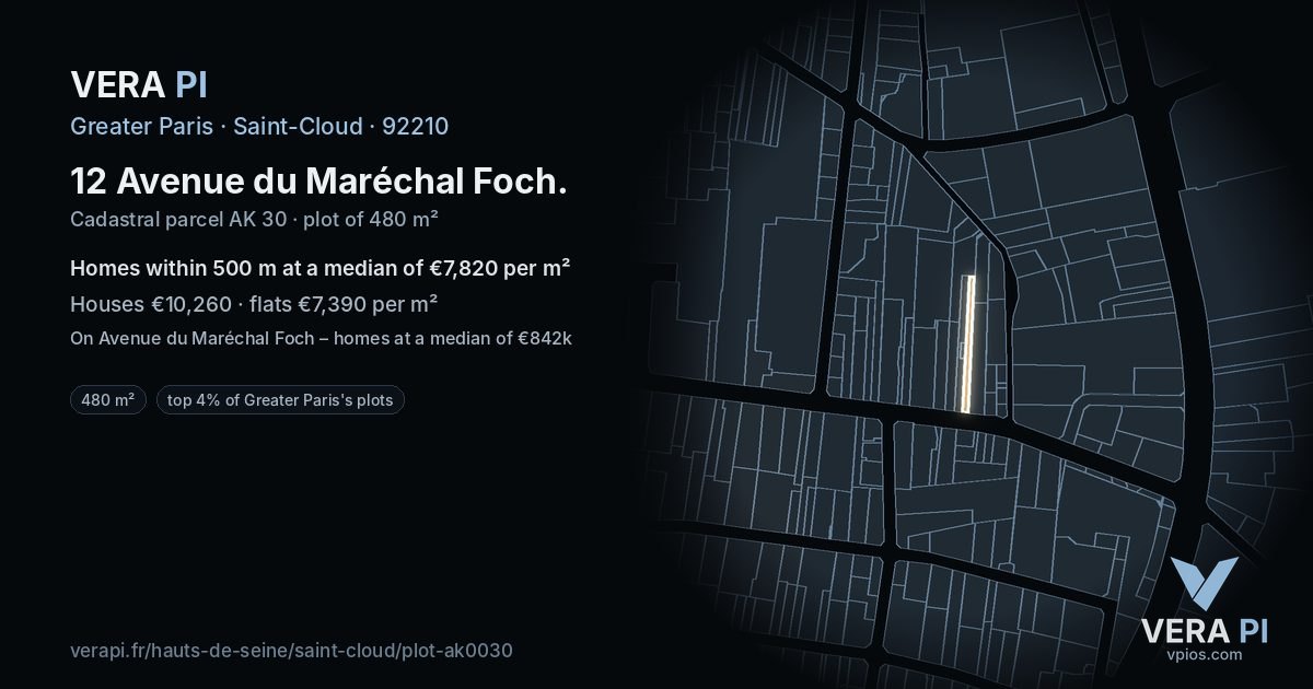 12 Avenue du Maréchal Foch, Saint-Cloud at night – the plot lit, the parcels around coloured by the prices near them