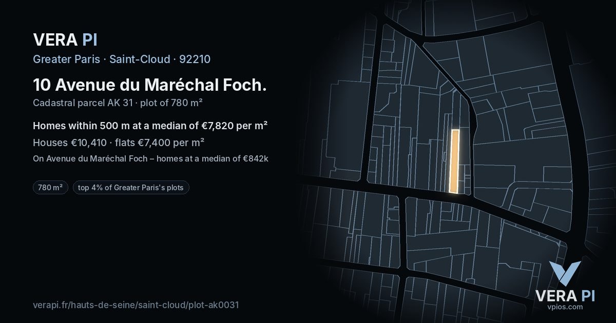 10 Avenue du Maréchal Foch, Saint-Cloud at night – the plot lit, the parcels around coloured by the prices near them