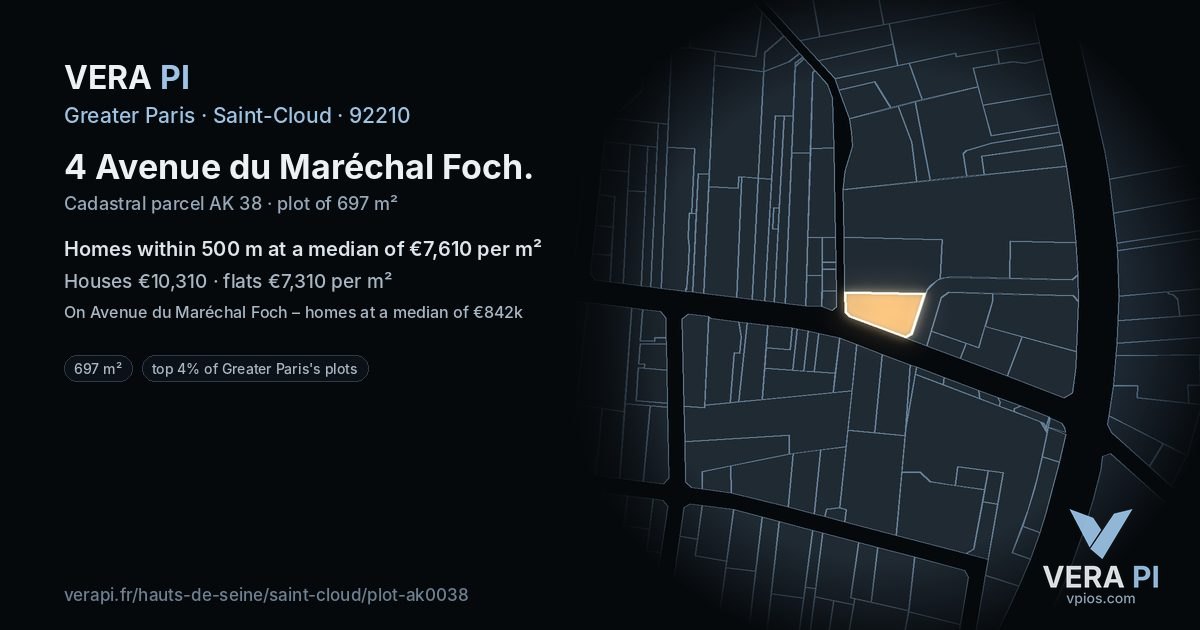 4 Avenue du Maréchal Foch, Saint-Cloud at night – the plot lit, the parcels around coloured by the prices near them