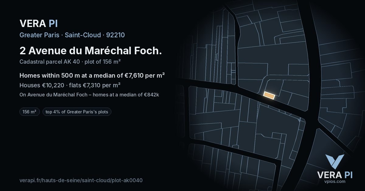 2 Avenue du Maréchal Foch, Saint-Cloud at night – the plot lit, the parcels around coloured by the prices near them