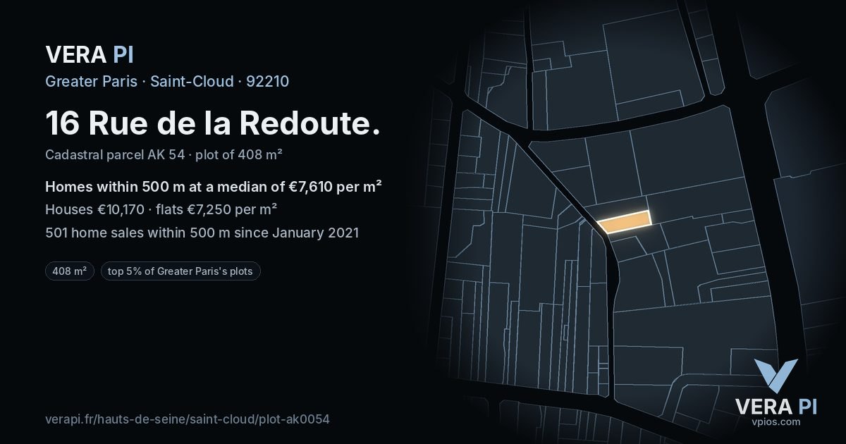 16 Rue de la Redoute, Saint-Cloud at night – the plot lit, the parcels around coloured by the prices near them