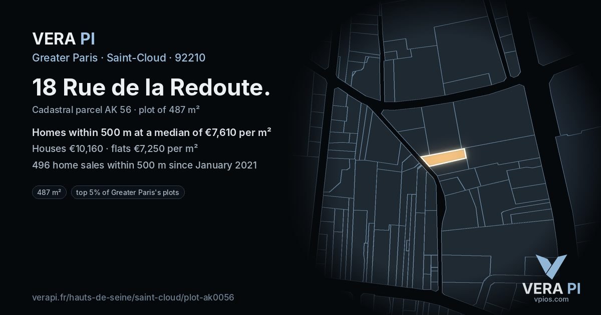 18 Rue de la Redoute, Saint-Cloud at night – the plot lit, the parcels around coloured by the prices near them