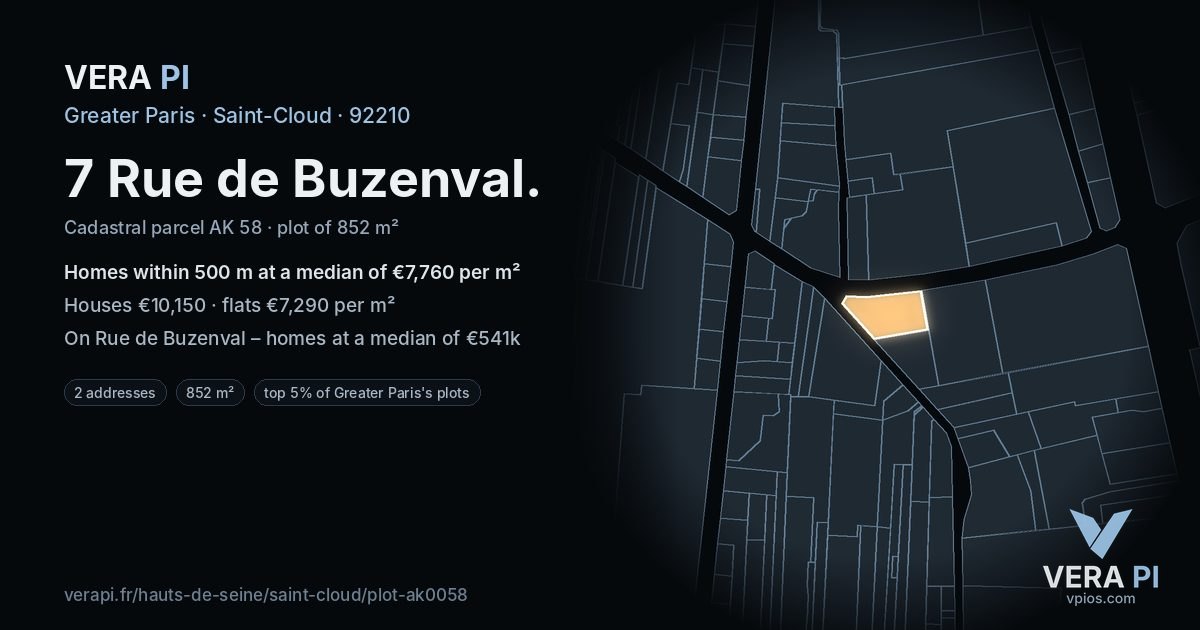 7 Rue de Buzenval, Saint-Cloud at night – the plot lit, the parcels around coloured by the prices near them