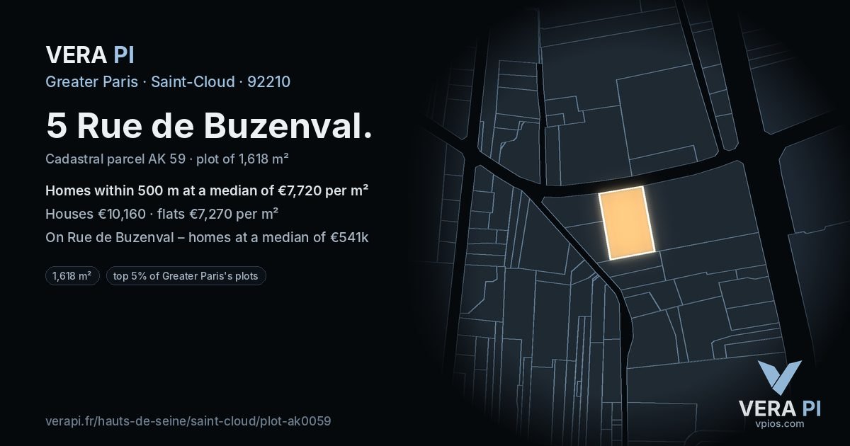 5 Rue de Buzenval, Saint-Cloud at night – the plot lit, the parcels around coloured by the prices near them