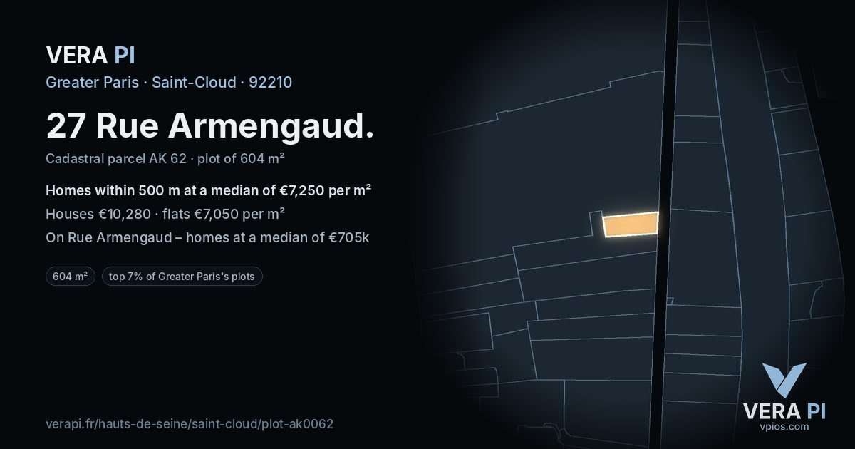 27 Rue Armengaud, Saint-Cloud at night – the plot lit, the parcels around coloured by the prices near them