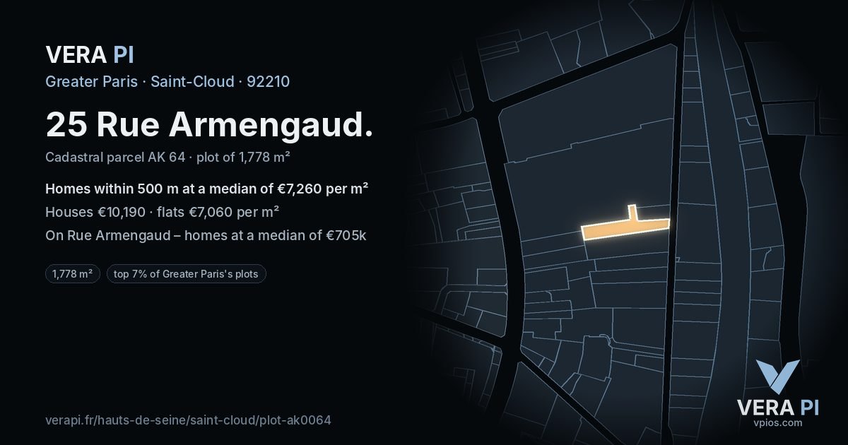 25 Rue Armengaud, Saint-Cloud at night – the plot lit, the parcels around coloured by the prices near them