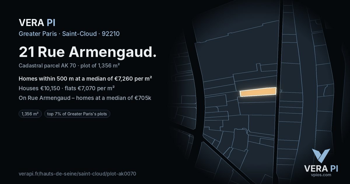 21 Rue Armengaud, Saint-Cloud at night – the plot lit, the parcels around coloured by the prices near them