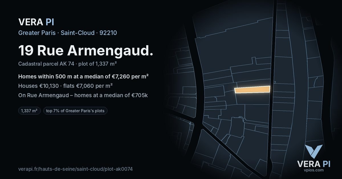 19 Rue Armengaud, Saint-Cloud at night – the plot lit, the parcels around coloured by the prices near them