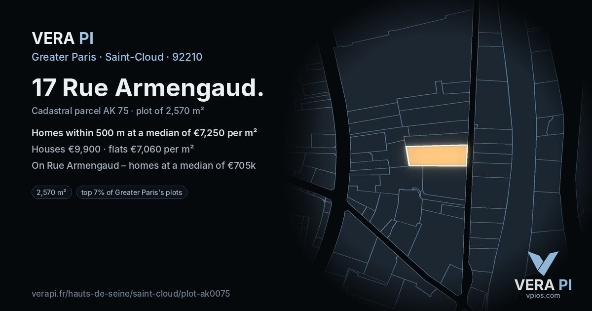 17 Rue Armengaud, Saint-Cloud at night – the plot lit, the parcels around coloured by the prices near them