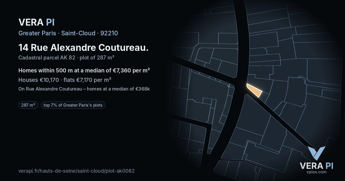 14 Rue Alexandre Coutureau, Saint-Cloud at night – the plot lit, the parcels around coloured by the prices near them