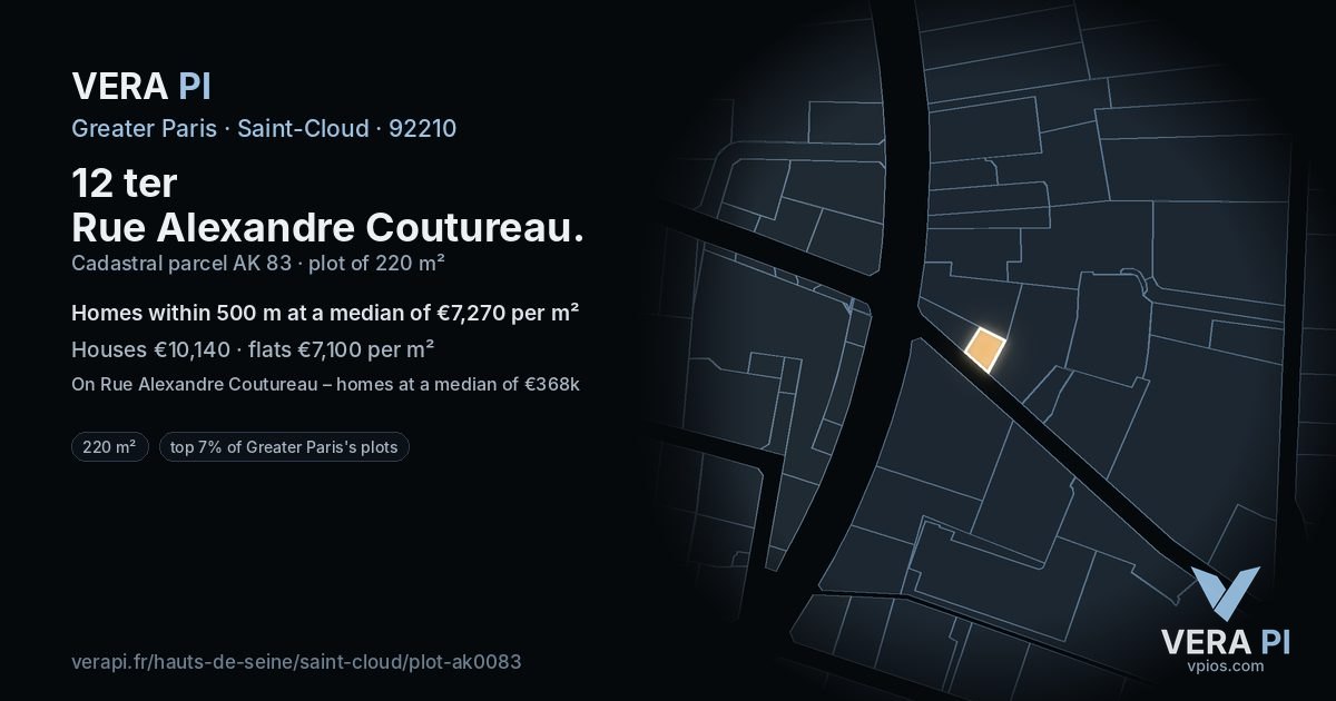 12 ter Rue Alexandre Coutureau, Saint-Cloud at night – the plot lit, the parcels around coloured by the prices near them