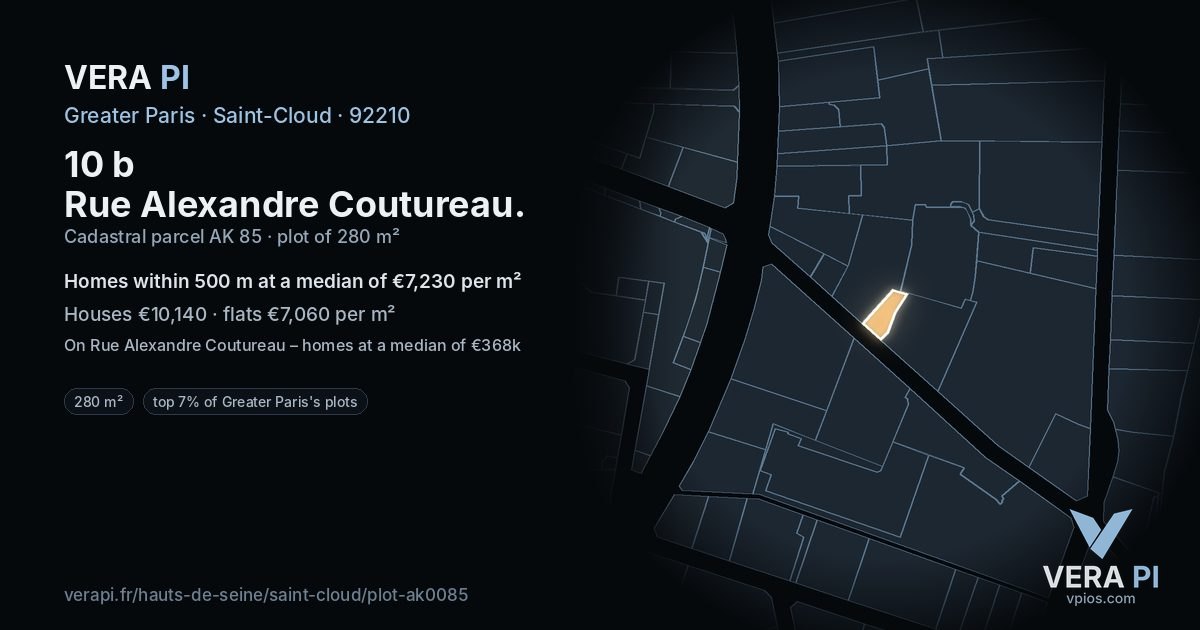 10 b Rue Alexandre Coutureau, Saint-Cloud at night – the plot lit, the parcels around coloured by the prices near them
