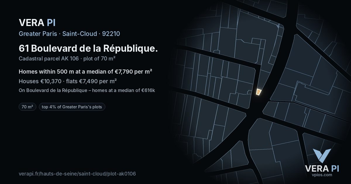 61 Boulevard de la République, Saint-Cloud at night – the plot lit, the parcels around coloured by the prices near them