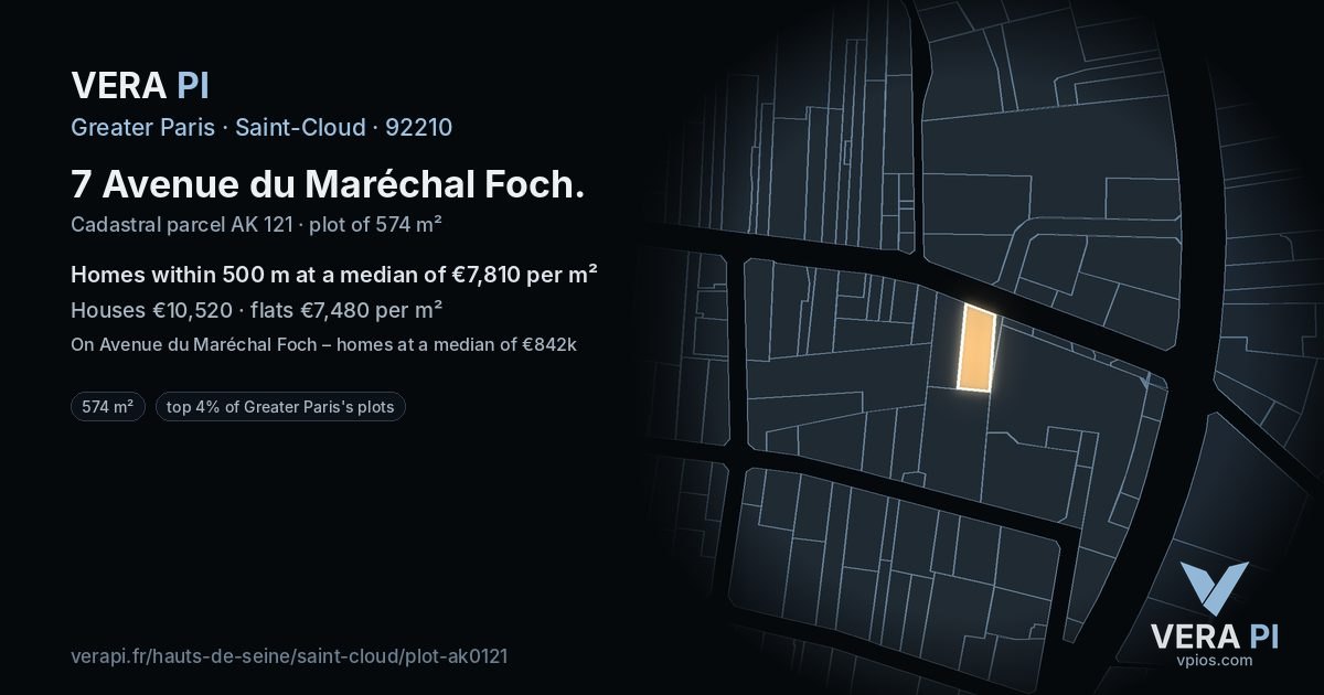 7 Avenue du Maréchal Foch, Saint-Cloud at night – the plot lit, the parcels around coloured by the prices near them