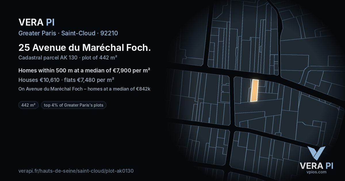 25 Avenue du Maréchal Foch, Saint-Cloud at night – the plot lit, the parcels around coloured by the prices near them