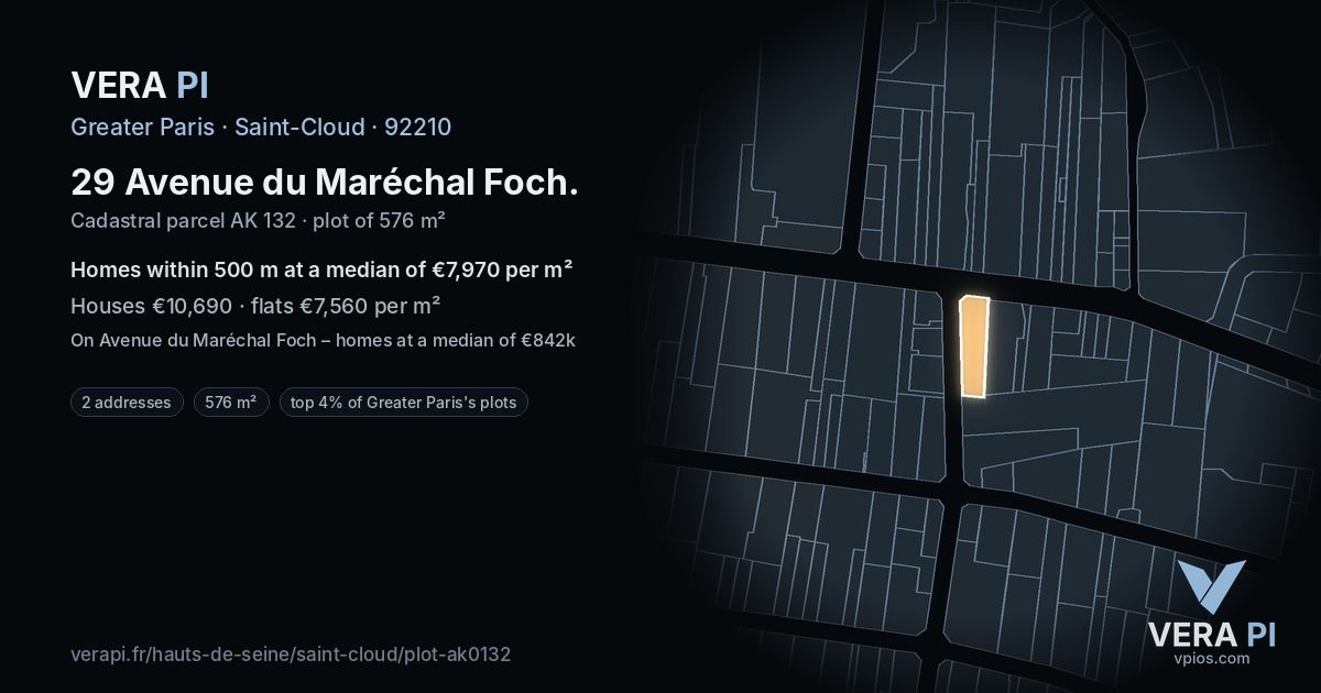 29 Avenue du Maréchal Foch, Saint-Cloud at night – the plot lit, the parcels around coloured by the prices near them