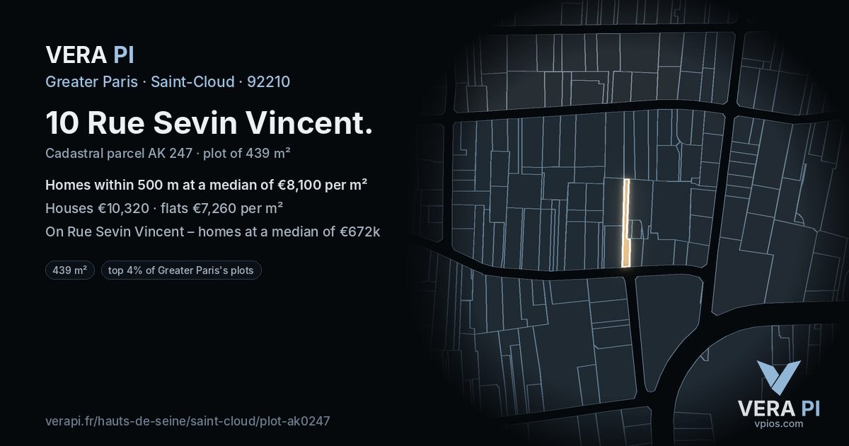10 Rue Sevin Vincent, Saint-Cloud at night – the plot lit, the parcels around coloured by the prices near them