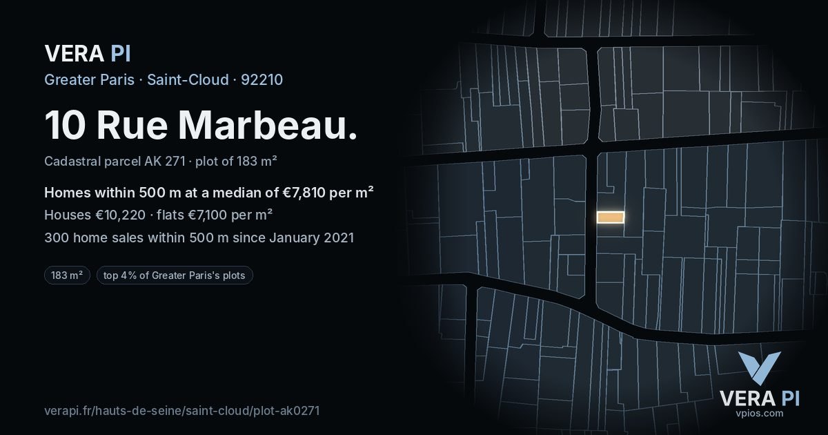 10 Rue Marbeau, Saint-Cloud at night – the plot lit, the parcels around coloured by the prices near them