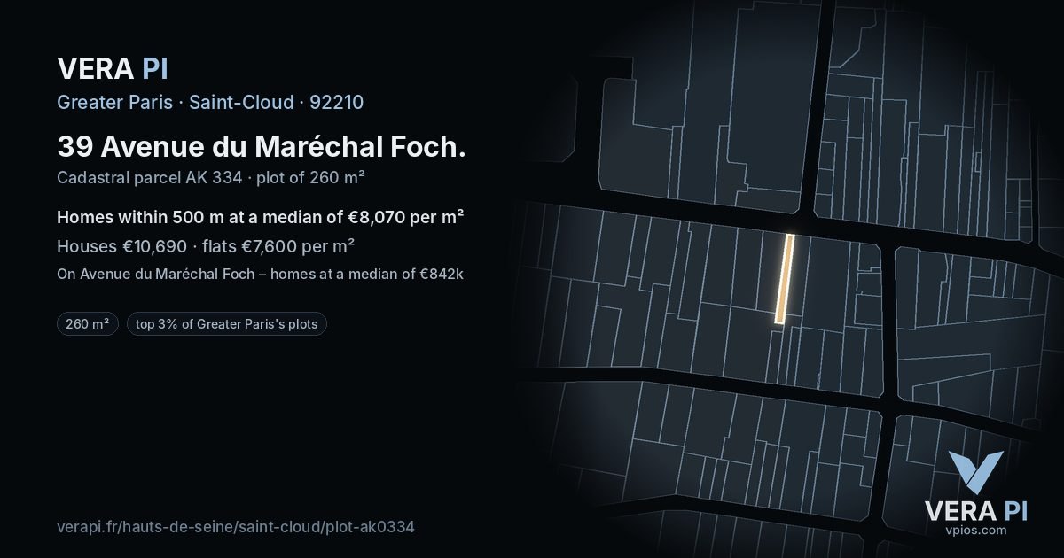 39 Avenue du Maréchal Foch, Saint-Cloud at night – the plot lit, the parcels around coloured by the prices near them