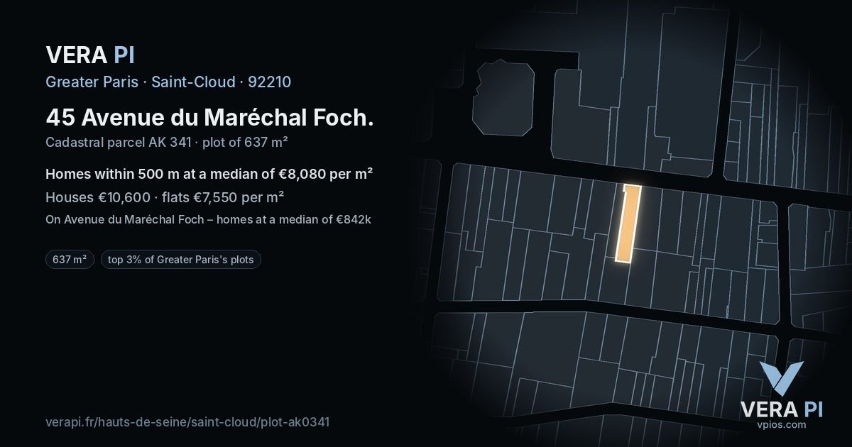 45 Avenue du Maréchal Foch, Saint-Cloud at night – the plot lit, the parcels around coloured by the prices near them