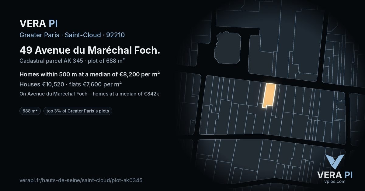 49 Avenue du Maréchal Foch, Saint-Cloud at night – the plot lit, the parcels around coloured by the prices near them