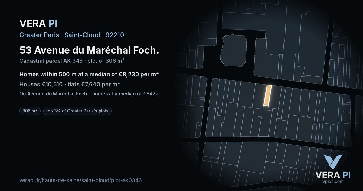 53 Avenue du Maréchal Foch, Saint-Cloud at night – the plot lit, the parcels around coloured by the prices near them