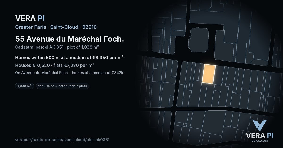 55 Avenue du Maréchal Foch, Saint-Cloud at night – the plot lit, the parcels around coloured by the prices near them