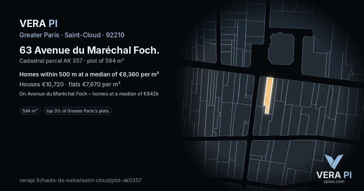 63 Avenue du Maréchal Foch, Saint-Cloud at night – the plot lit, the parcels around coloured by the prices near them