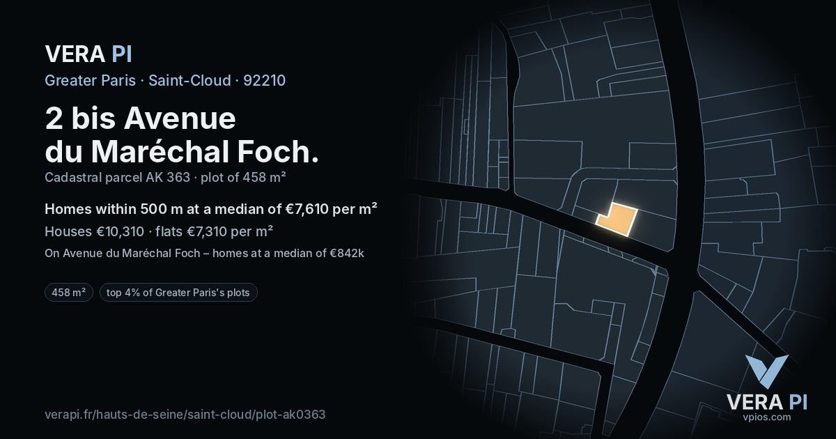 2 bis Avenue du Maréchal Foch, Saint-Cloud at night – the plot lit, the parcels around coloured by the prices near them