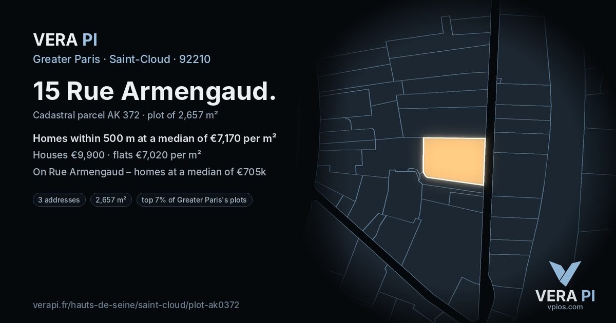 15 Rue Armengaud, Saint-Cloud at night – the plot lit, the parcels around coloured by the prices near them