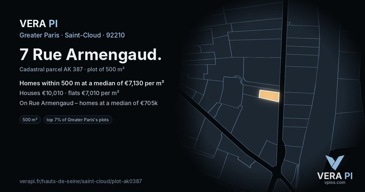 7 Rue Armengaud, Saint-Cloud at night – the plot lit, the parcels around coloured by the prices near them