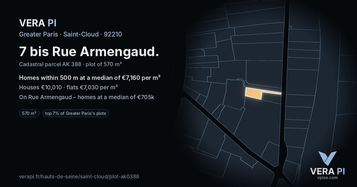 7 bis Rue Armengaud, Saint-Cloud at night – the plot lit, the parcels around coloured by the prices near them