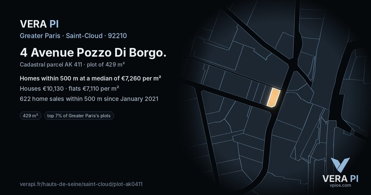 4 Avenue Pozzo Di Borgo, Saint-Cloud at night – the plot lit, the parcels around coloured by the prices near them