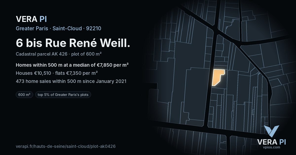 6 bis Rue René Weill, Saint-Cloud at night – the plot lit, the parcels around coloured by the prices near them