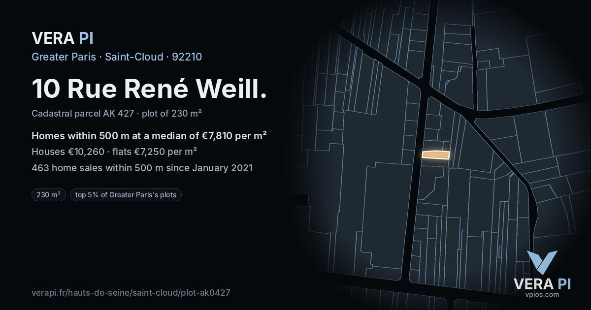 10 Rue René Weill, Saint-Cloud at night – the plot lit, the parcels around coloured by the prices near them