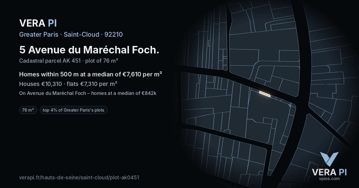 5 Avenue du Maréchal Foch, Saint-Cloud at night – the plot lit, the parcels around coloured by the prices near them