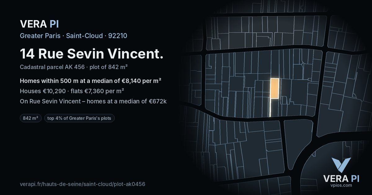 14 Rue Sevin Vincent, Saint-Cloud at night – the plot lit, the parcels around coloured by the prices near them