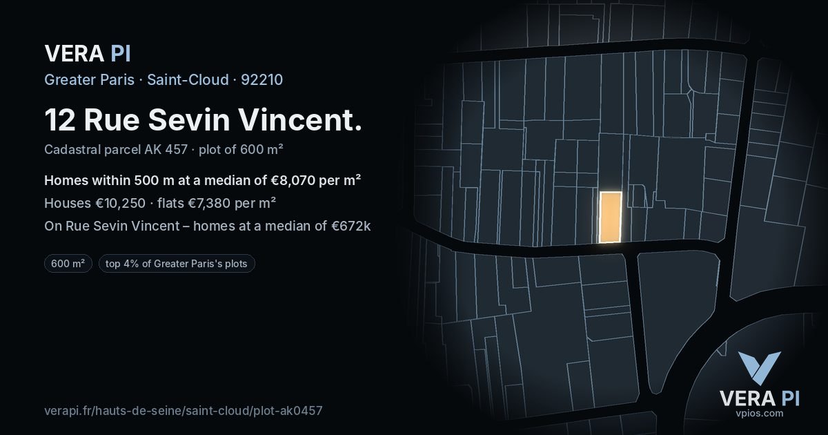 12 Rue Sevin Vincent, Saint-Cloud at night – the plot lit, the parcels around coloured by the prices near them