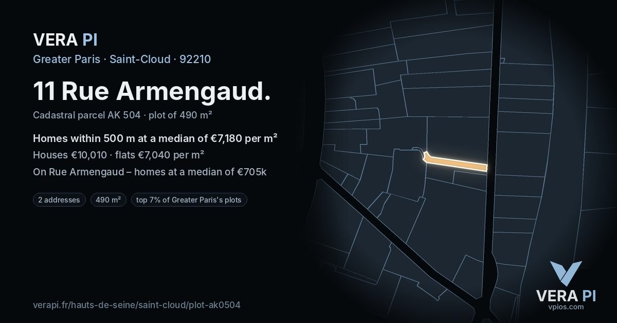 11 Rue Armengaud, Saint-Cloud at night – the plot lit, the parcels around coloured by the prices near them