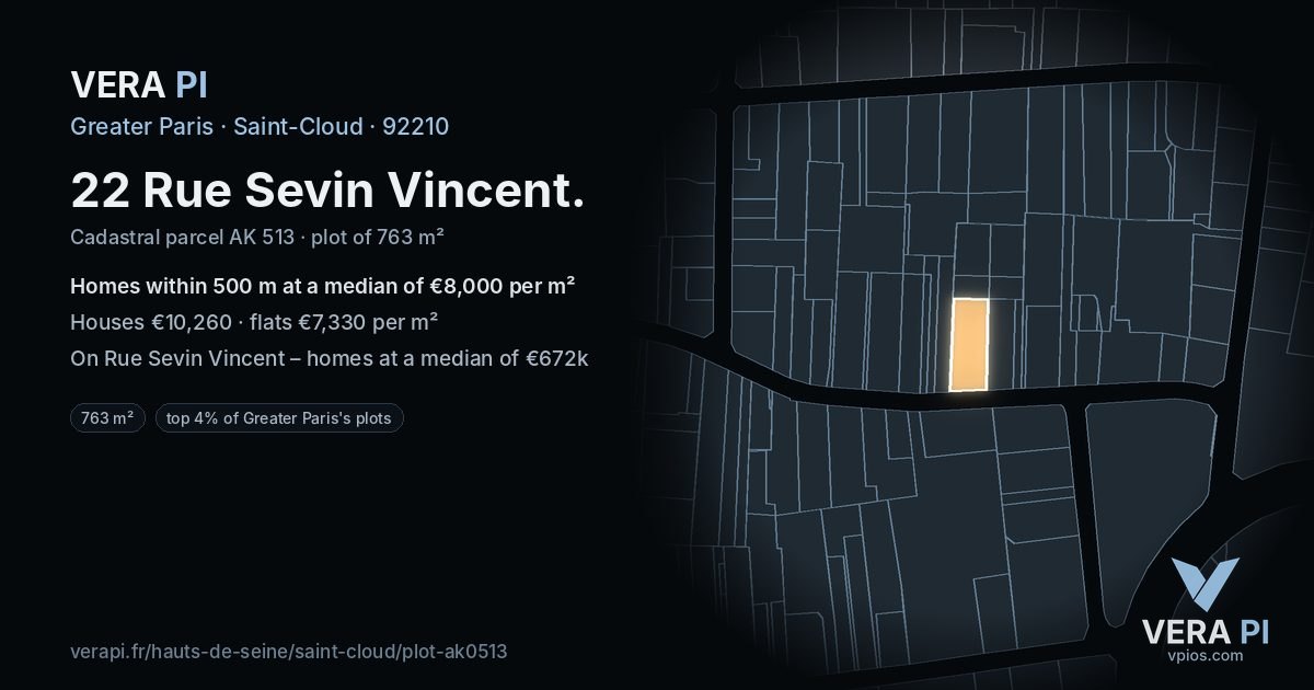 22 Rue Sevin Vincent, Saint-Cloud at night – the plot lit, the parcels around coloured by the prices near them