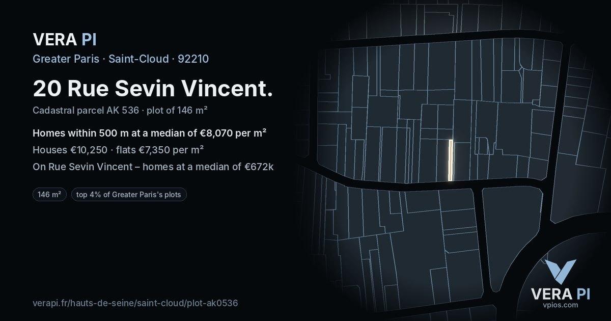 20 Rue Sevin Vincent, Saint-Cloud at night – the plot lit, the parcels around coloured by the prices near them
