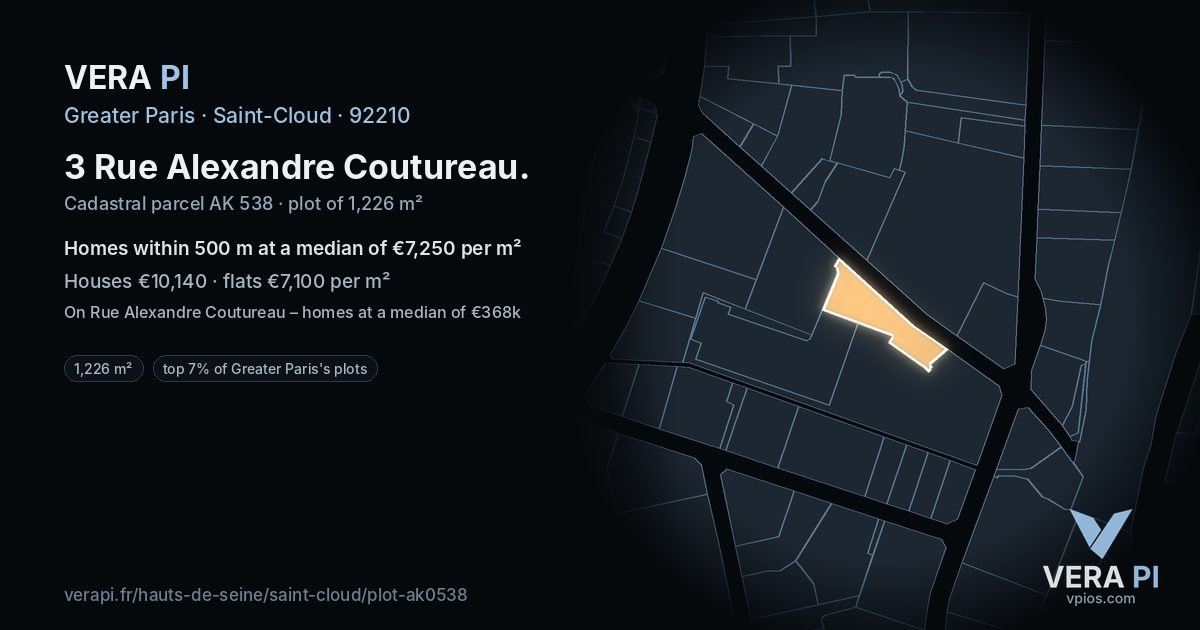 3 Rue Alexandre Coutureau, Saint-Cloud at night – the plot lit, the parcels around coloured by the prices near them