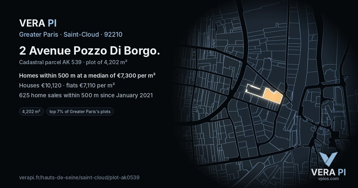 2 Avenue Pozzo Di Borgo, Saint-Cloud at night – the plot lit, the parcels around coloured by the prices near them