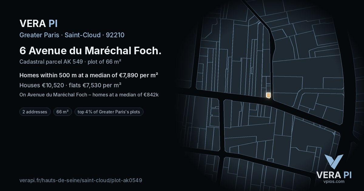 6 Avenue du Maréchal Foch, Saint-Cloud at night – the plot lit, the parcels around coloured by the prices near them