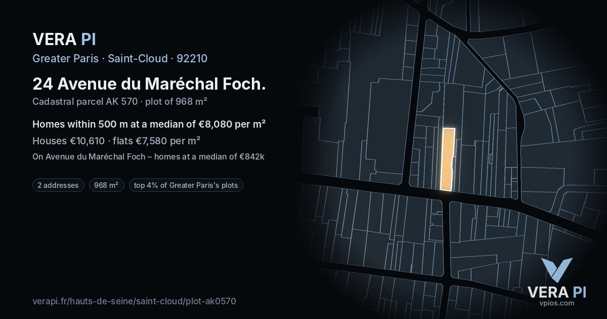 24 Avenue du Maréchal Foch, Saint-Cloud at night – the plot lit, the parcels around coloured by the prices near them