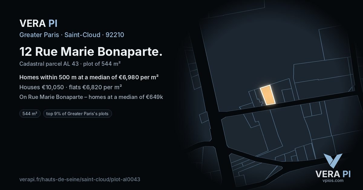12 Rue Marie Bonaparte, Saint-Cloud at night – the plot lit, the parcels around coloured by the prices near them