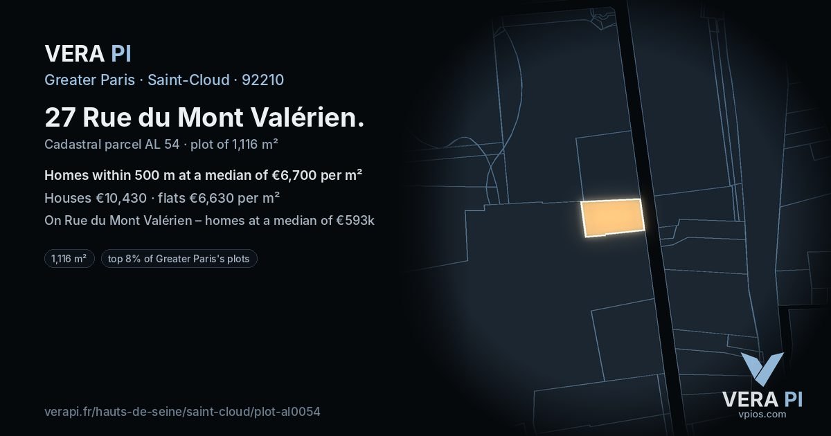 27 Rue du Mont Valérien, Saint-Cloud at night – the plot lit, the parcels around coloured by the prices near them