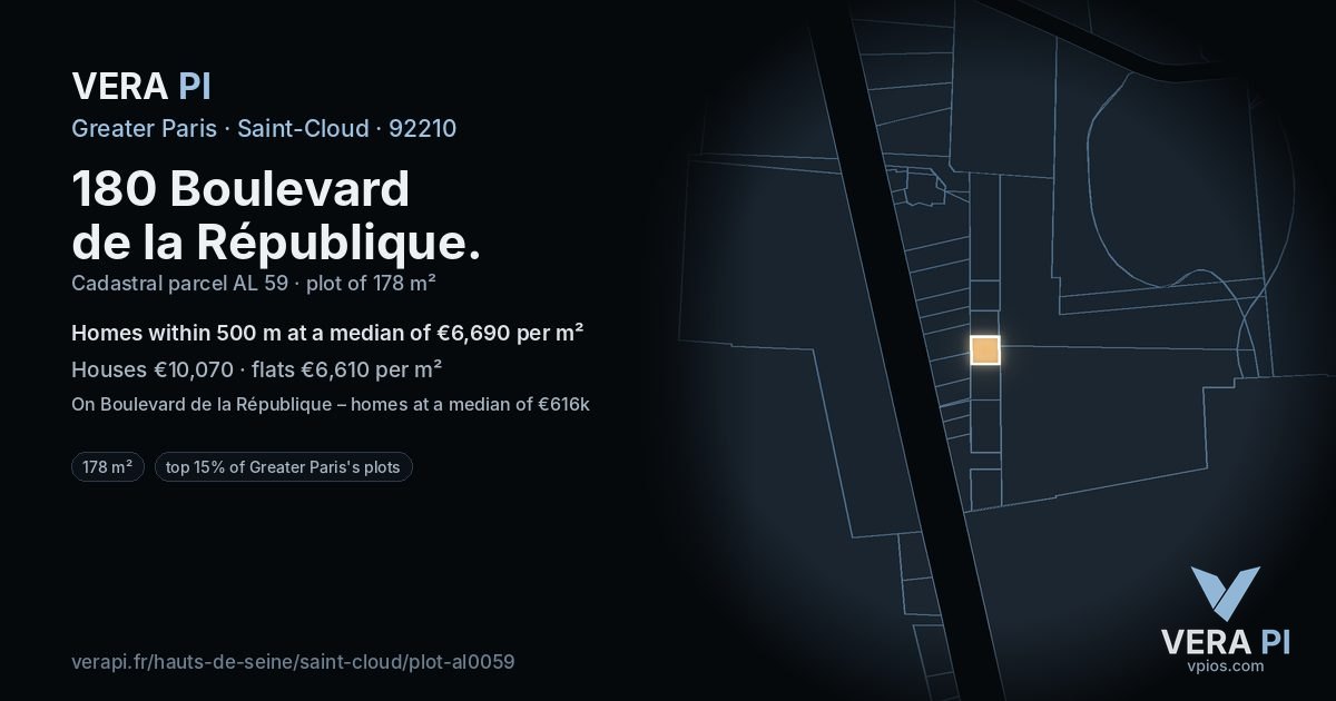 180 Boulevard de la République, Saint-Cloud at night – the plot lit, the parcels around coloured by the prices near them