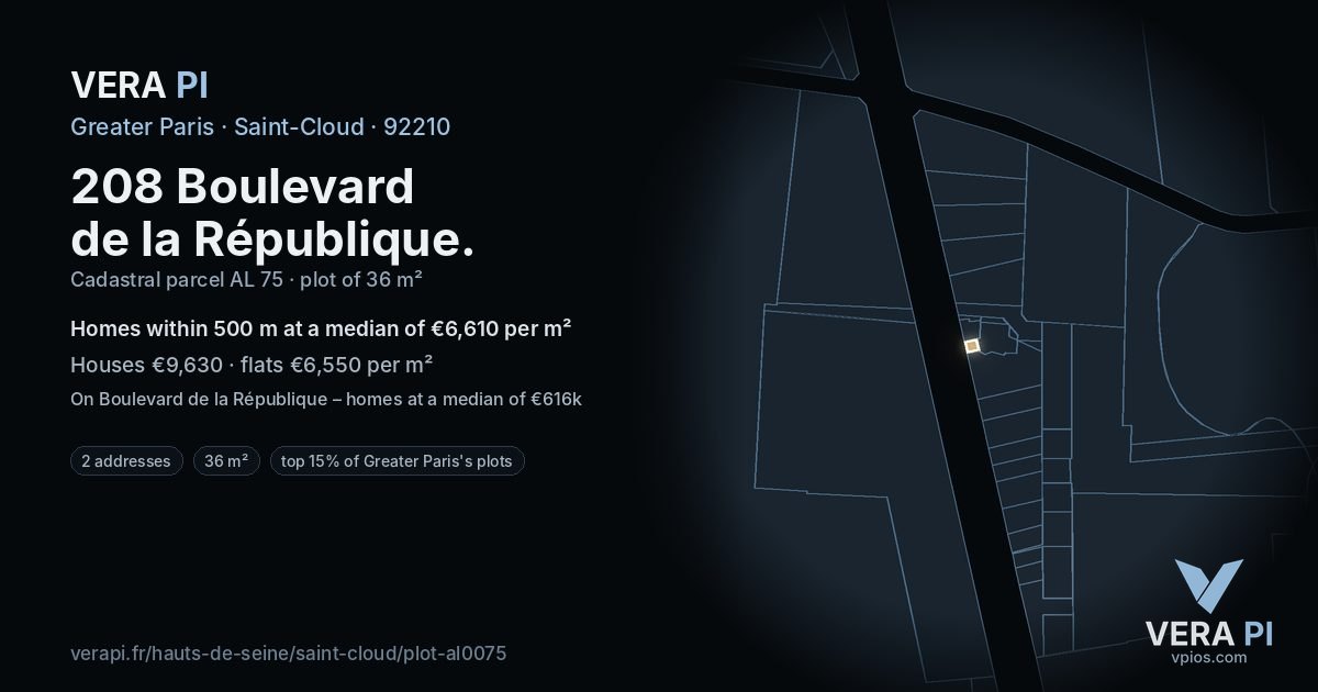 208 Boulevard de la République, Saint-Cloud at night – the plot lit, the parcels around coloured by the prices near them
