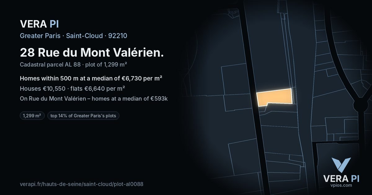 28 Rue du Mont Valérien, Saint-Cloud at night – the plot lit, the parcels around coloured by the prices near them